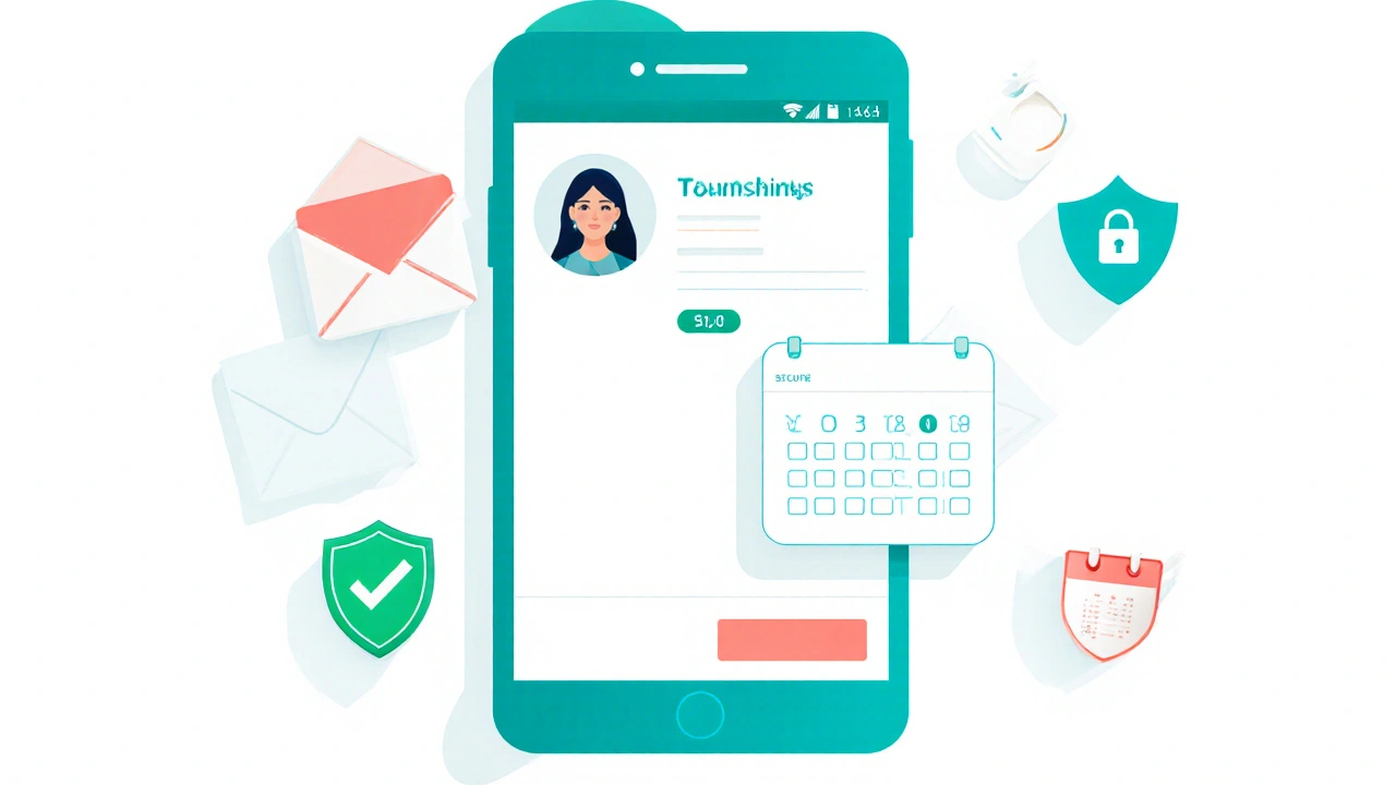 A smartphone display showing a verified escort profile with secure payment icons.