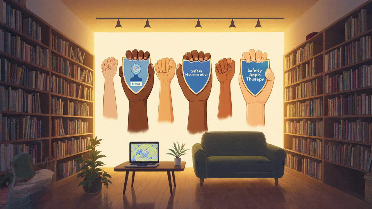 Community hub with safety resources and a mural symbolizing autonomy and decriminalization for sex workers.