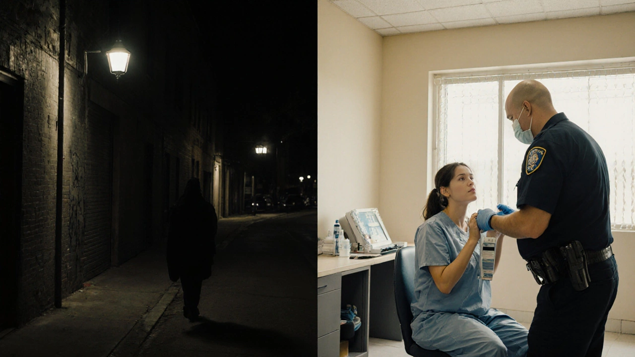 Contrasting scenes: dangerous underground work vs. safe, supported sex work.