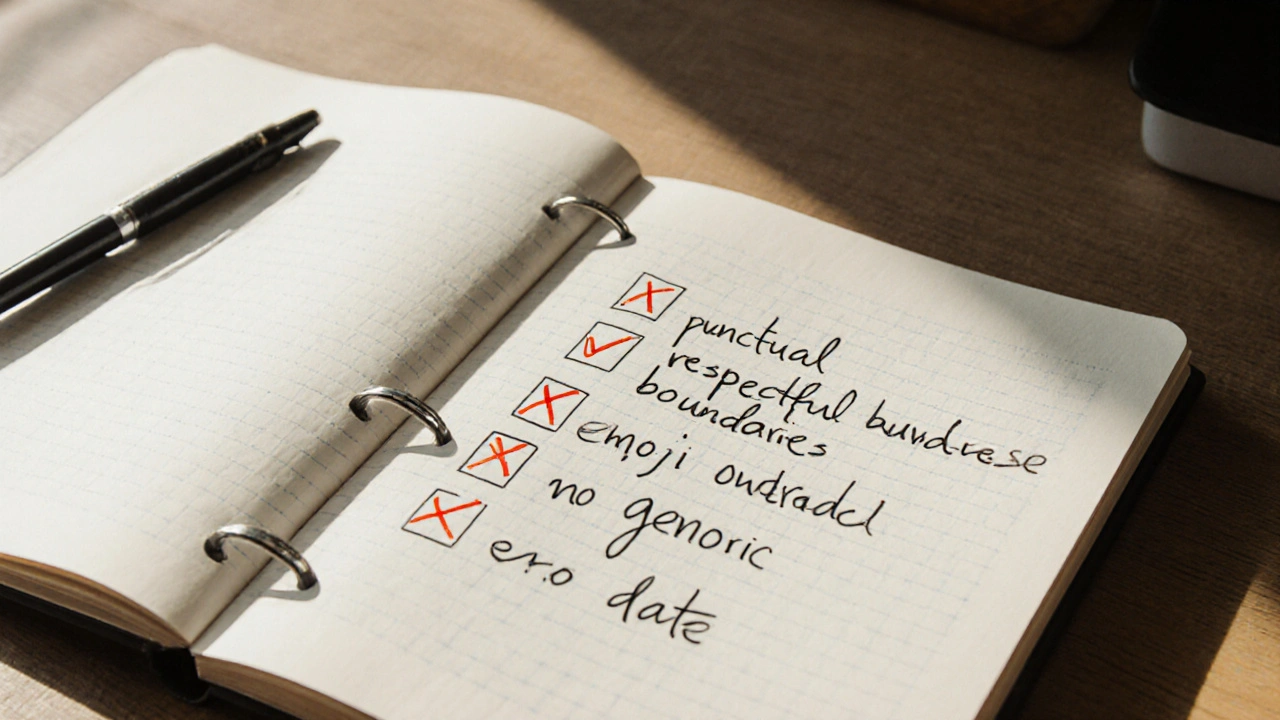 Handwritten notes comparing real and fake escort review indicators on a desk.