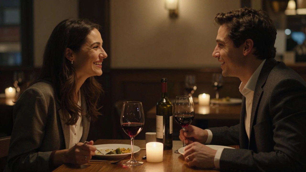 A client and escort sharing a quiet dinner in a London restaurant.