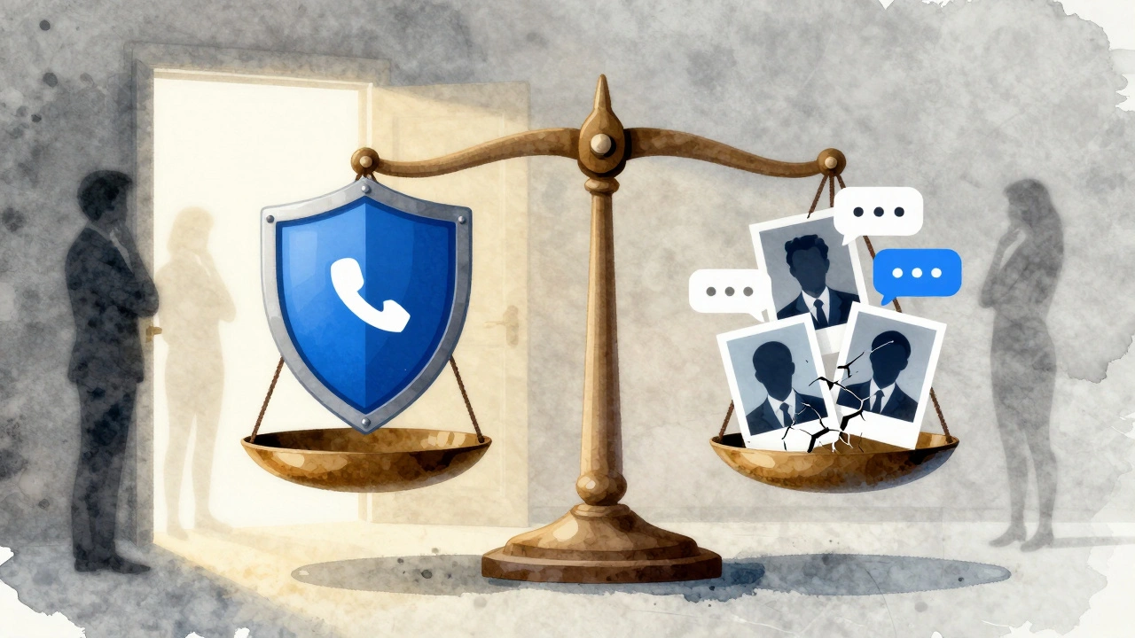 A symbolic balance scale comparing safety features like video verification against unverified profiles and anonymous messaging.