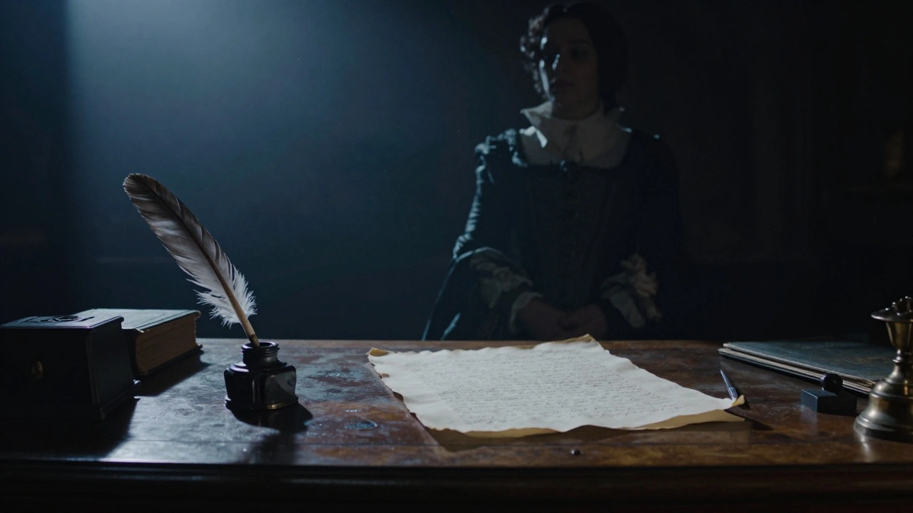 Dim study with quill and parchment showing historical legacy