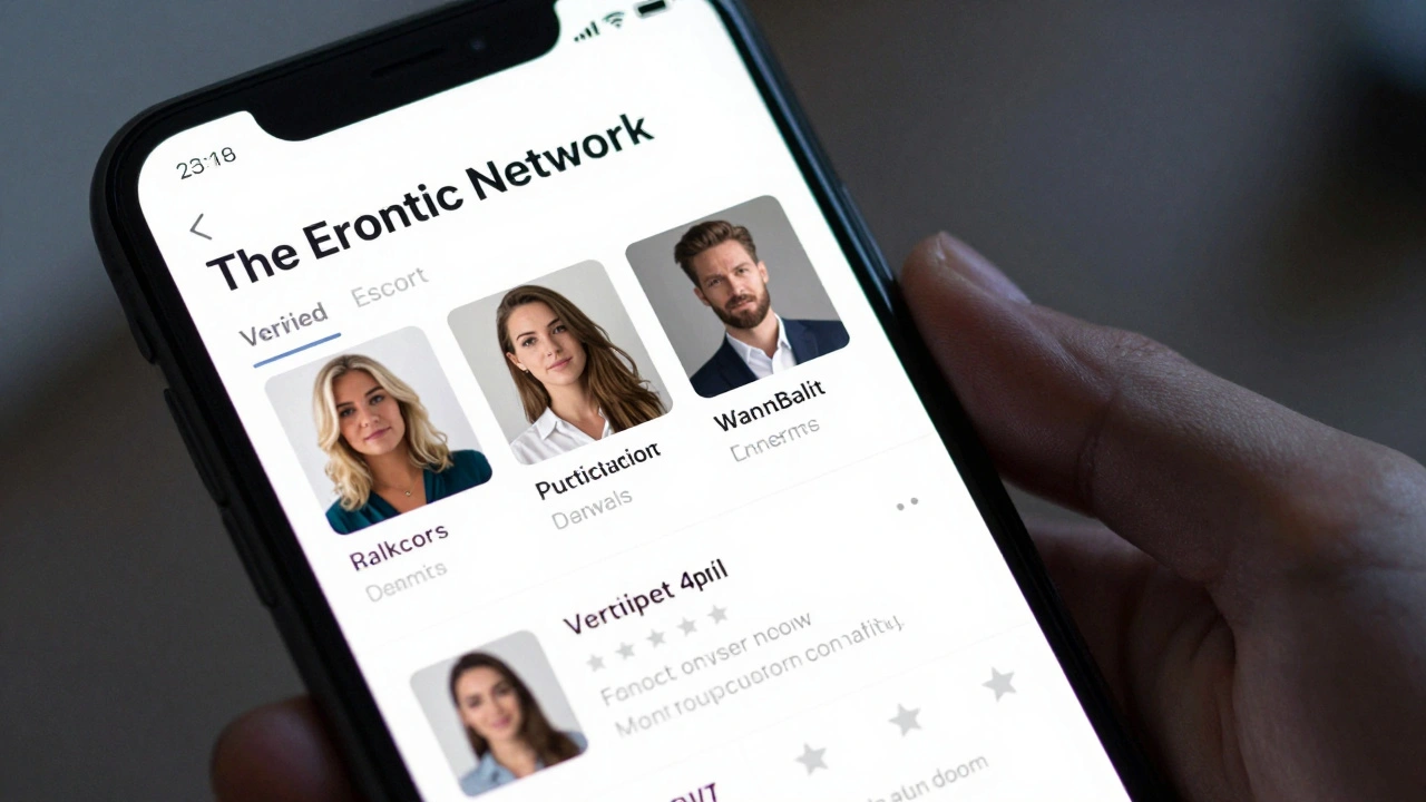 Smartphone screen showing a verified escort profile with detailed reviews and consistent photos on a trusted directory.